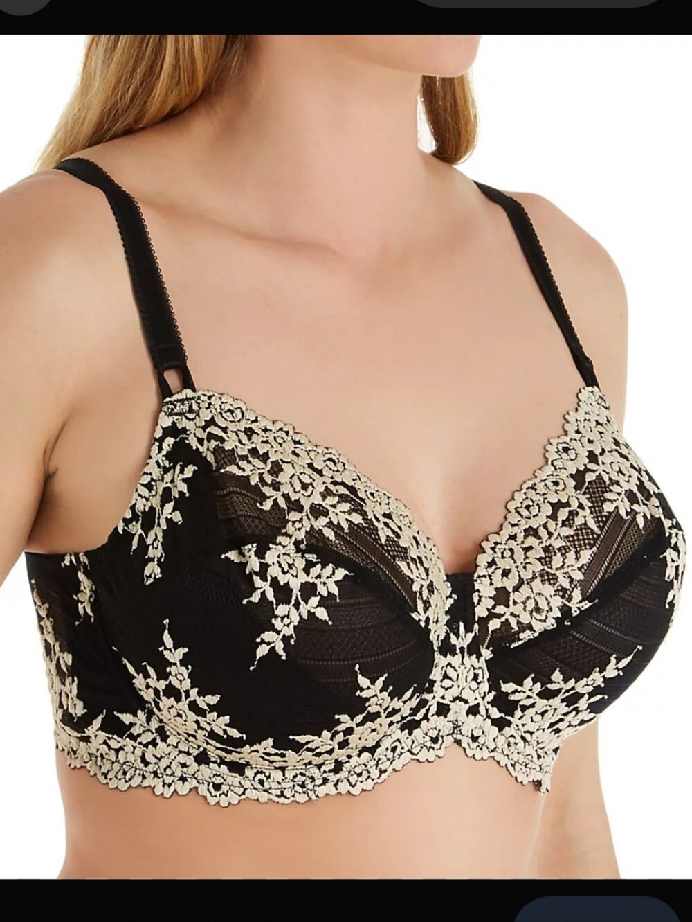 Wacoal Embrace Black/Gold Lace Underwire Bra Size 38DD